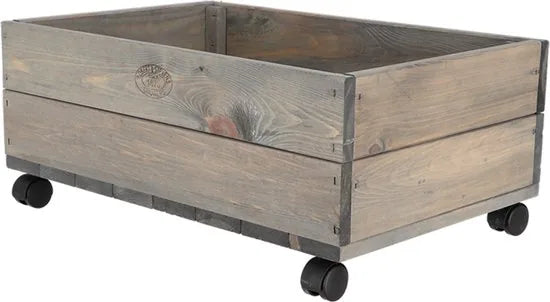Esschert design plantenbak met zwenkwielen - vurenhout - 59 x 39 x 25 cm - bloembak voor buiten