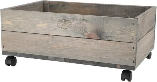 Esschert design plantenbak met zwenkwielen - vurenhout - 59 x 39 x 25 cm - bloembak voor buiten