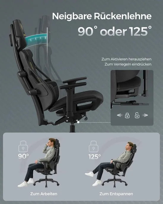 EVOGAMER CHAIR Gamingstoel - Bureaustoel - Hoogte Verstelbaar - Textuur met Koolstofvezeleffect - Hoofdsteun - Verstelbare Armleuningen - Tot 150 kg Belastbaar - Inktzwart
