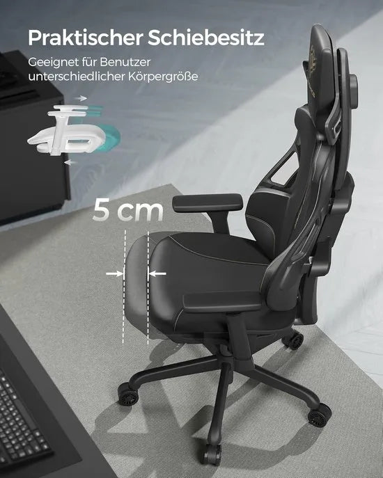 EVOGAMER CHAIR Gamingstoel - Bureaustoel - Hoogte Verstelbaar - Textuur met Koolstofvezeleffect - Hoofdsteun - Verstelbare Armleuningen - Tot 150 kg Belastbaar - Inktzwart