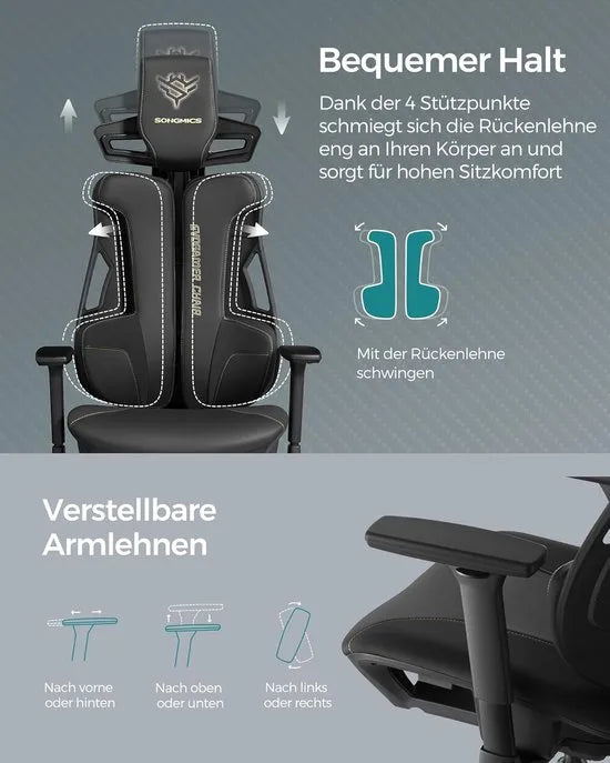 EVOGAMER CHAIR Gamingstoel - Bureaustoel - Hoogte Verstelbaar - Textuur met Koolstofvezeleffect - Hoofdsteun - Verstelbare Armleuningen - Tot 150 kg Belastbaar - Inktzwart