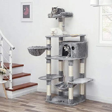 Feandrea Krabpaal XXL - Kattenhuis Lichtgrijs 174 cm - Katten Speelhuisje - Kattenboom