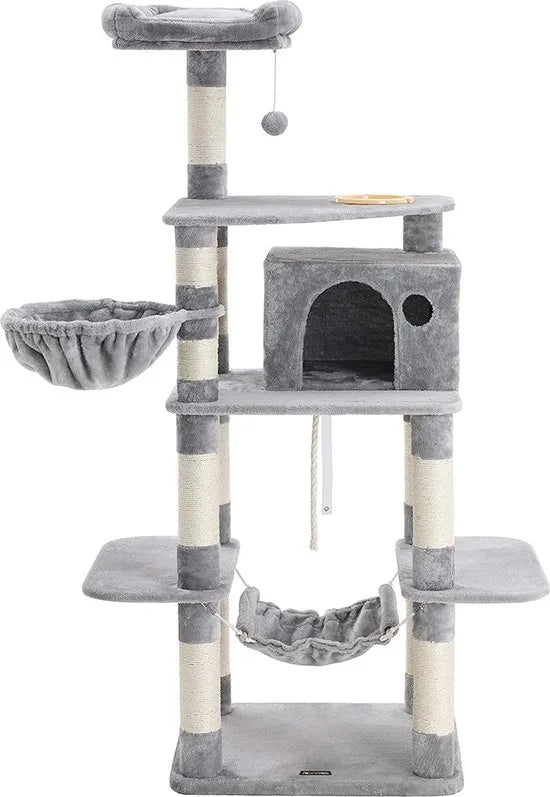 Feandrea Krabpaal XXL - Kattenhuis Lichtgrijs 174 cm - Katten Speelhuisje - Kattenboom