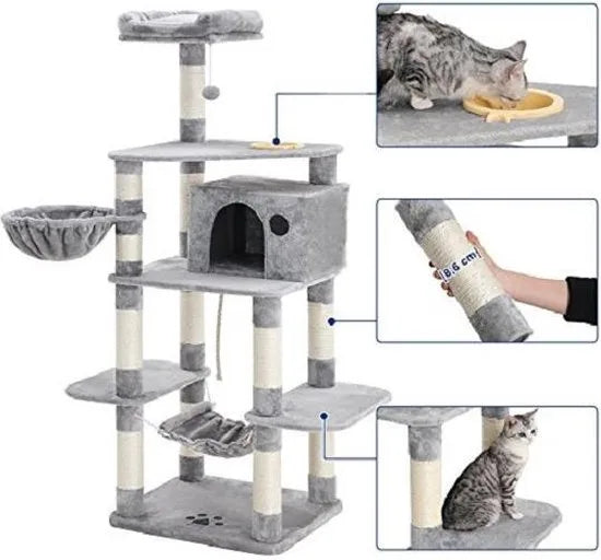 Feandrea Krabpaal XXL - Kattenhuis Lichtgrijs 174 cm - Katten Speelhuisje - Kattenboom