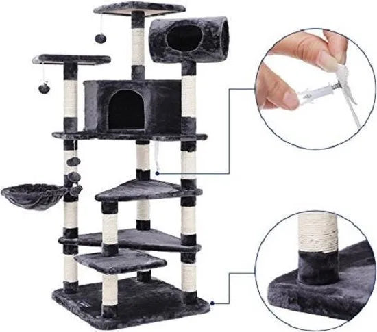 Feandrea Luxe Klimboom Voor Katten XXL - Krabpaal - Kattenhuis Met Hangmat