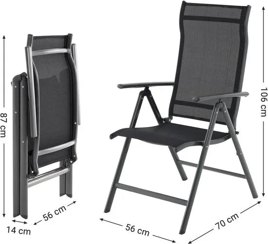 Folding Outdoor Chairs Set of 2 with Adjustable Backrest and Aluminium Frame - Black GCB29BK