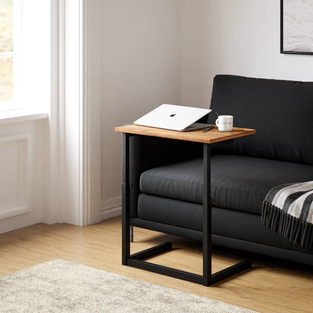 FurniChic -Bijzettafel -Houten en Metalen-Atlantische Grenen -Hoogte Verstelbaar Laptoptafel - Thuis en Kantoor -60x40x43/73 cm