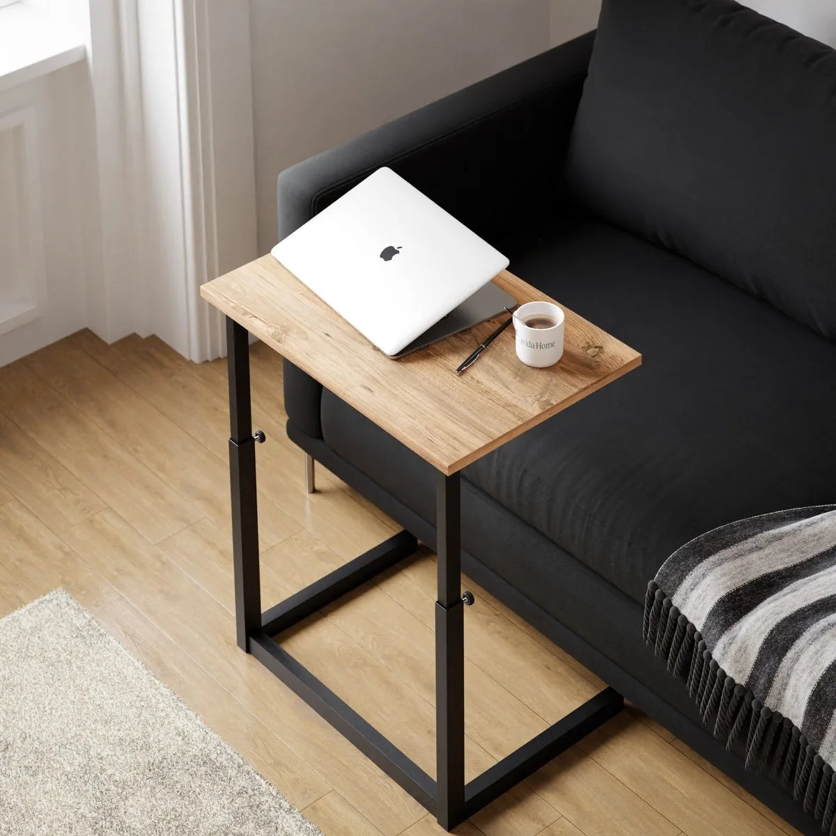 FurniChic -Bijzettafel -Houten en Metalen-Atlantische Grenen -Hoogte Verstelbaar Laptoptafel - Thuis en Kantoor -60x40x43/73 cm