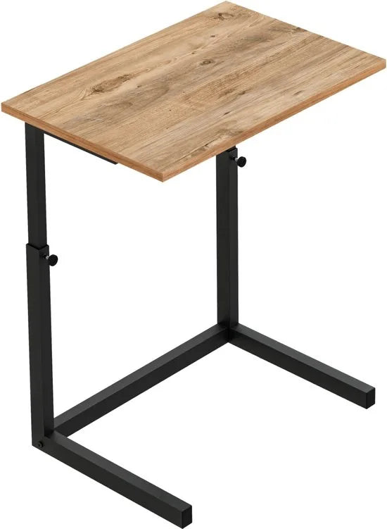 FurniChic -Bijzettafel -Houten en Metalen-Atlantische Grenen -Hoogte Verstelbaar Laptoptafel - Thuis en Kantoor -60x40x43/73 cm