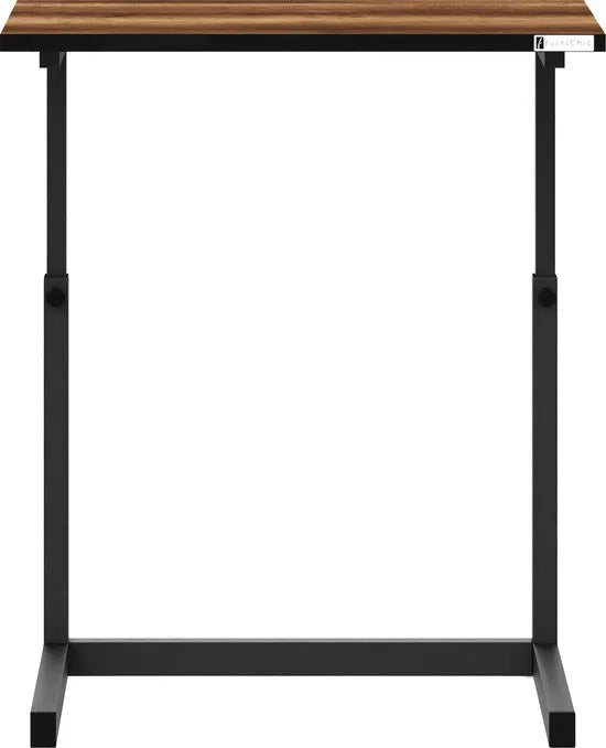FurniChic - Bijzettafel - Houten en Metalen -Walnoot - Hoogte Verstelbaar Laptoptafel- Thuis en Kantoor - 60x40x43/73 cm