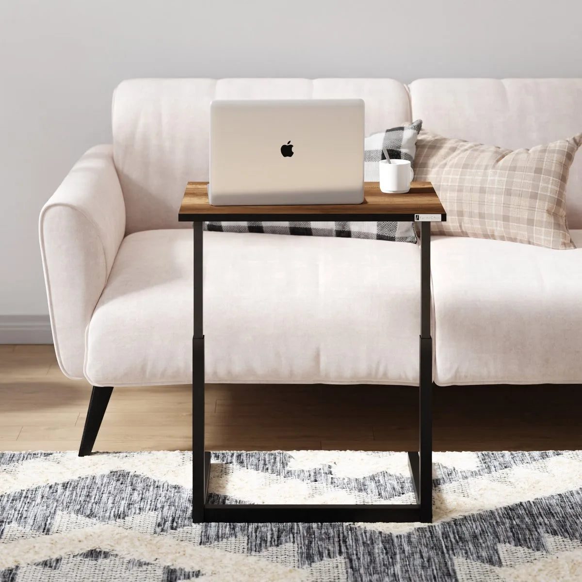 FurniChic - Bijzettafel - Houten en Metalen -Walnoot - Hoogte Verstelbaar Laptoptafel- Thuis en Kantoor - 60x40x43/73 cm
