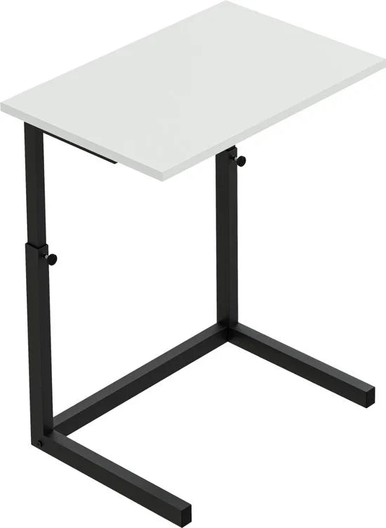 FurniChic - Bijzettafel - Houten en Metalen - Wit - Hoogte Verstelbaar Laptoptafel - Thuis en Kantoor - 60x40x43/73 cm