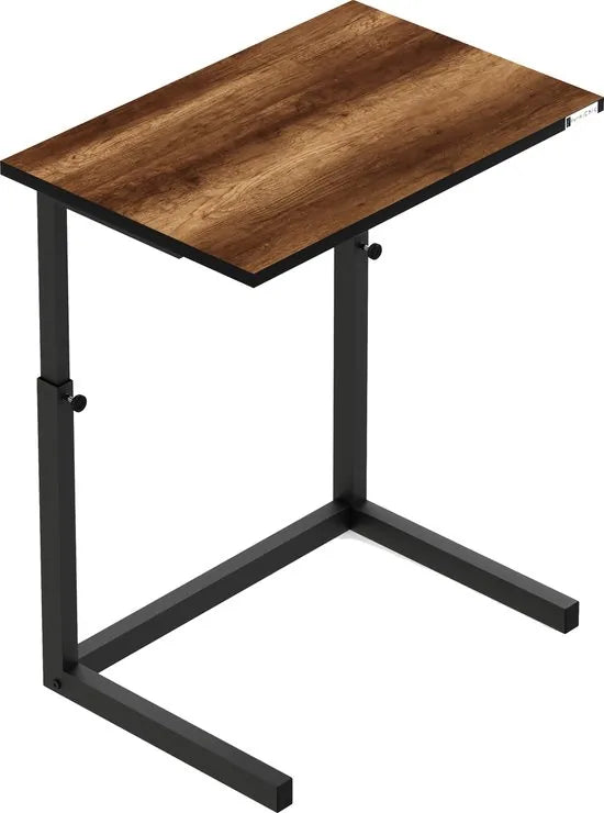 FurniChic - Bijzettafels - Salontafels - Plantentafel - Houten in Hoogte Verstelbare Laptoptafel - Thuiswerken -Bijzettafel metaal met hout - Vintage Bruin | 60x40x43/73cm -