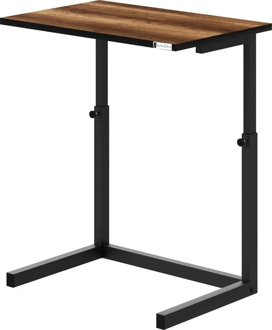 FurniChic - Bijzettafels - Salontafels - Plantentafel - Houten in Hoogte Verstelbare Laptoptafel - Thuiswerken -Bijzettafel metaal met hout - Vintage Bruin | 60x40x43/73cm -