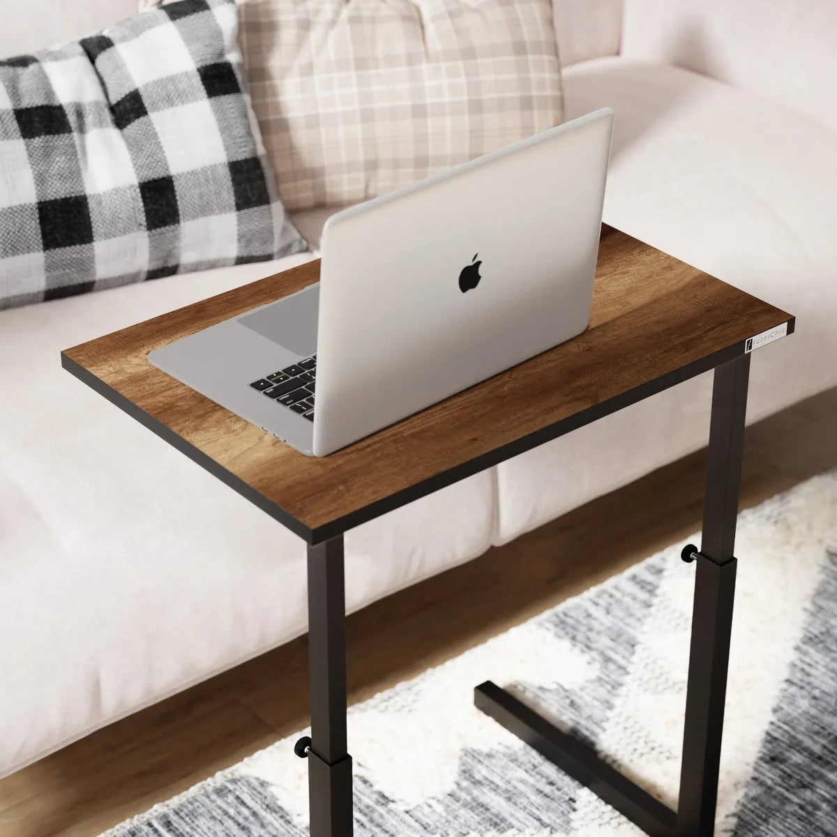 FurniChic - Bijzettafels - Salontafels - Plantentafel - Houten in Hoogte Verstelbare Laptoptafel - Thuiswerken -Bijzettafel metaal met hout - Vintage Bruin | 60x40x43/73cm -