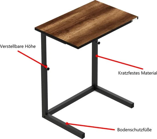 FurniChic - Bijzettafels - Salontafels - Plantentafel - Houten in Hoogte Verstelbare Laptoptafel - Thuiswerken -Bijzettafel metaal met hout - Vintage Bruin | 60x40x43/73cm -
