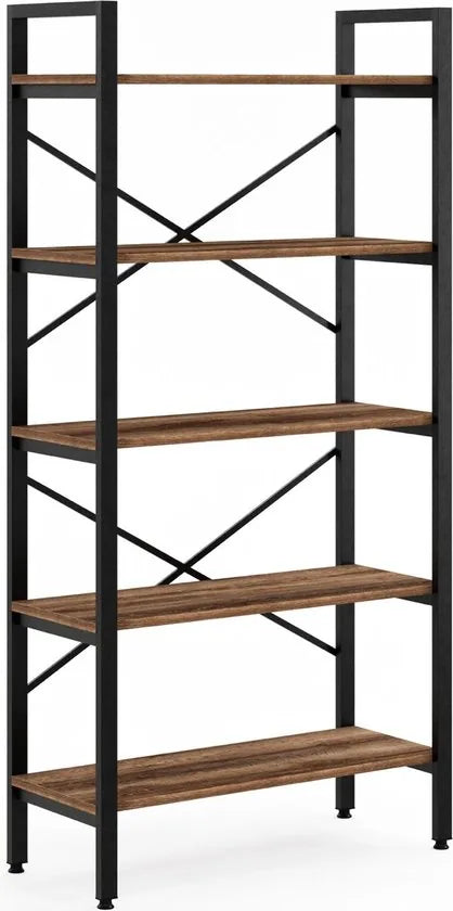 FurniChic- Boekenkast - Boekenrek - Vakkenkast - Industrieel - Hout/Metaal - Bruin- Maat: 90x34x180cm