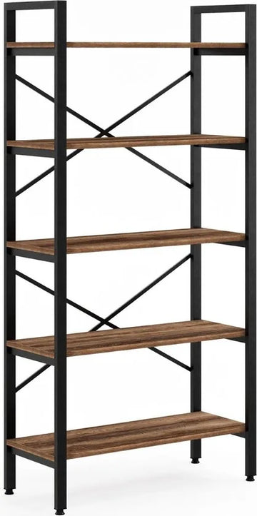 FurniChic- Boekenkast - Boekenrek - Vakkenkast - Industrieel - Hout/Metaal - Bruin- Maat: 90x34x180cm