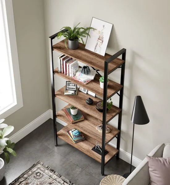 FurniChic- Boekenkast - Boekenrek - Vakkenkast - Industrieel - Hout/Metaal - Bruin- Maat: 90x34x180cm