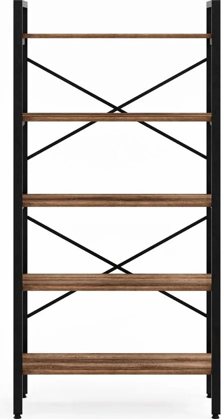 FurniChic- Boekenkast - Boekenrek - Vakkenkast - Industrieel - Hout/Metaal - Bruin- Maat: 90x34x180cm