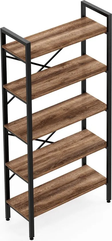 FurniChic- Boekenkast - Boekenrek - Vakkenkast - Industrieel - Hout/Metaal - Bruin- Maat: 90x34x180cm