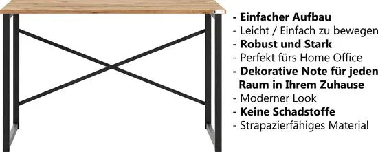 FurniChic, computertafel, bureau computertafel, laptop en PC tafel, studie bureau, industrieel ontwerp, voor thuiskantoor, eenvoudige montage, PINE((Atlantische Grenen)- maat 120x60x73 cm((lxbxh)