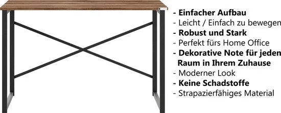 FurniChic, computertafel, bureau computertafel, laptop en PC tafel, studie bureau, industrieel ontwerp, voor thuiskantoor, eenvoudige montage, OAK(sacramento EIK)- 120x60x73 cm(lxbxh)