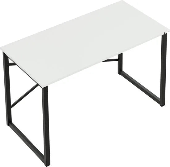 FurniChic, computertafel, bureau computertafel, laptop en PC tafel, studie bureau, industrieel ontwerp, voor thuiskantoor, eenvoudige montage, wit- 120x60x73 cm((lxbxh)