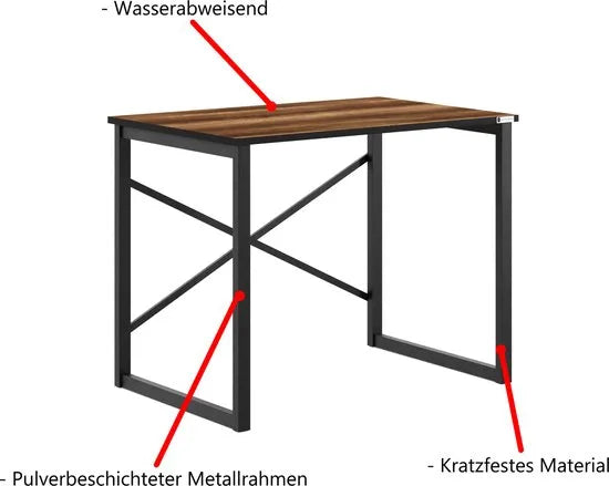 FurniChic, computertafel, bureau computertafel, laptop en PC tafel, studie bureau, industrieel ontwerp, voor thuiskantoor, eenvoudige montage, barok walnoot -90x60x73 cm(lxbxh)
