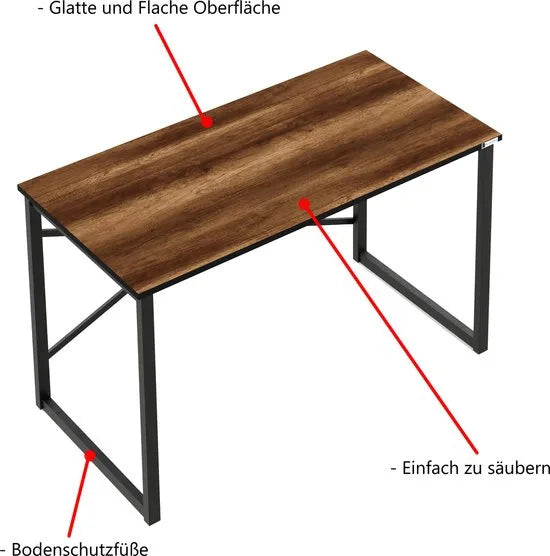 FurniChic, computertafel, bureau computertafel, laptop en PC tafel, studie bureau, industrieel ontwerp, voor thuiskantoor, eenvoudige montage, barok walnoot- maat 120x60x73 cm((lxbxh)