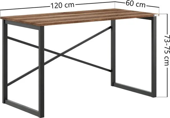 FurniChic, computertafel, bureau computertafel, laptop en PC tafel, studie bureau, industrieel ontwerp, voor thuiskantoor, eenvoudige montage, OAK(sacramento EIK)- 120x60x73 cm(lxbxh)