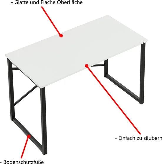 FurniChic, computertafel, bureau computertafel, laptop en PC tafel, studie bureau, industrieel ontwerp, voor thuiskantoor, eenvoudige montage, wit- 120x60x73 cm((lxbxh)