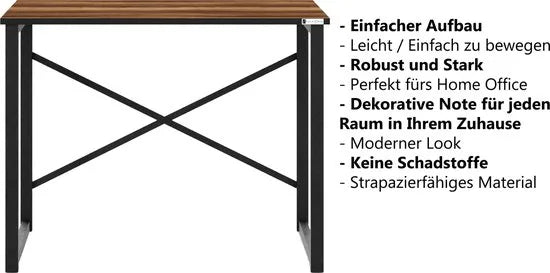 FurniChic, computertafel, bureau computertafel, laptop en PC tafel, studie bureau, industrieel ontwerp, voor thuiskantoor, eenvoudige montage, barok walnoot -90x60x73 cm(lxbxh)