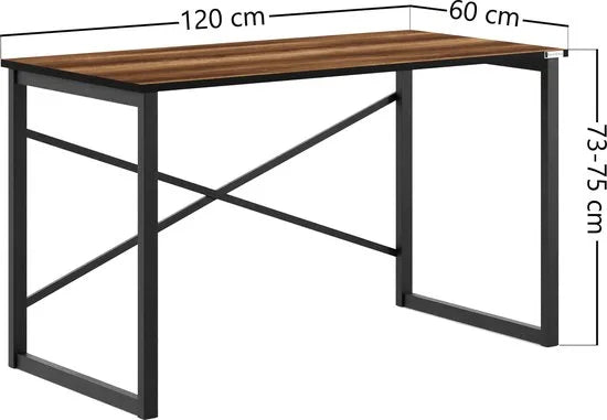 FurniChic, computertafel, bureau computertafel, laptop en PC tafel, studie bureau, industrieel ontwerp, voor thuiskantoor, eenvoudige montage, barok walnoot- maat 120x60x73 cm((lxbxh)