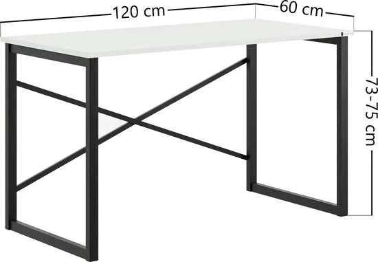 FurniChic, computertafel, bureau computertafel, laptop en PC tafel, studie bureau, industrieel ontwerp, voor thuiskantoor, eenvoudige montage, wit- 120x60x73 cm((lxbxh)