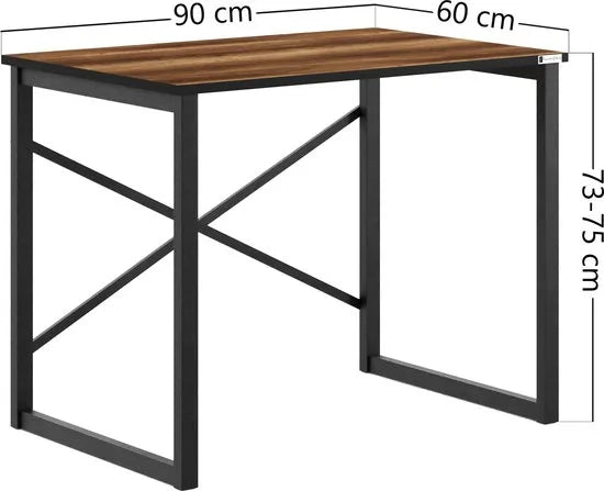 FurniChic, computertafel, bureau computertafel, laptop en PC tafel, studie bureau, industrieel ontwerp, voor thuiskantoor, eenvoudige montage, barok walnoot -90x60x73 cm(lxbxh)