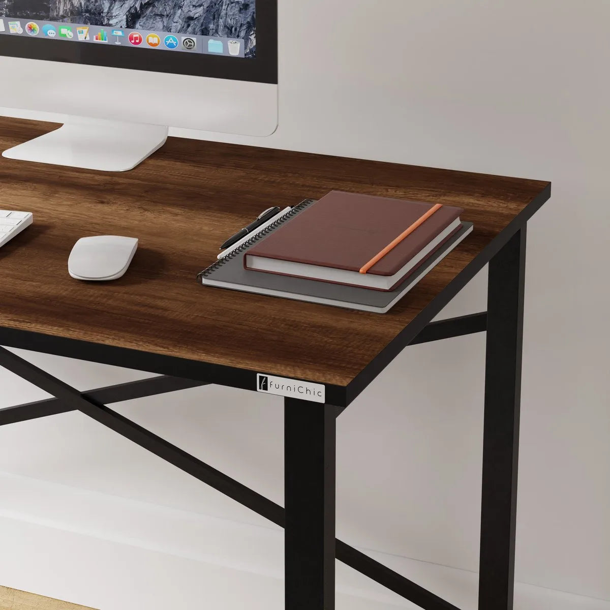 FurniChic, computertafel, bureau computertafel, laptop en PC tafel, studie bureau, industrieel ontwerp, voor thuiskantoor, eenvoudige montage, barok walnoot- maat 120x60x73 cm((lxbxh)