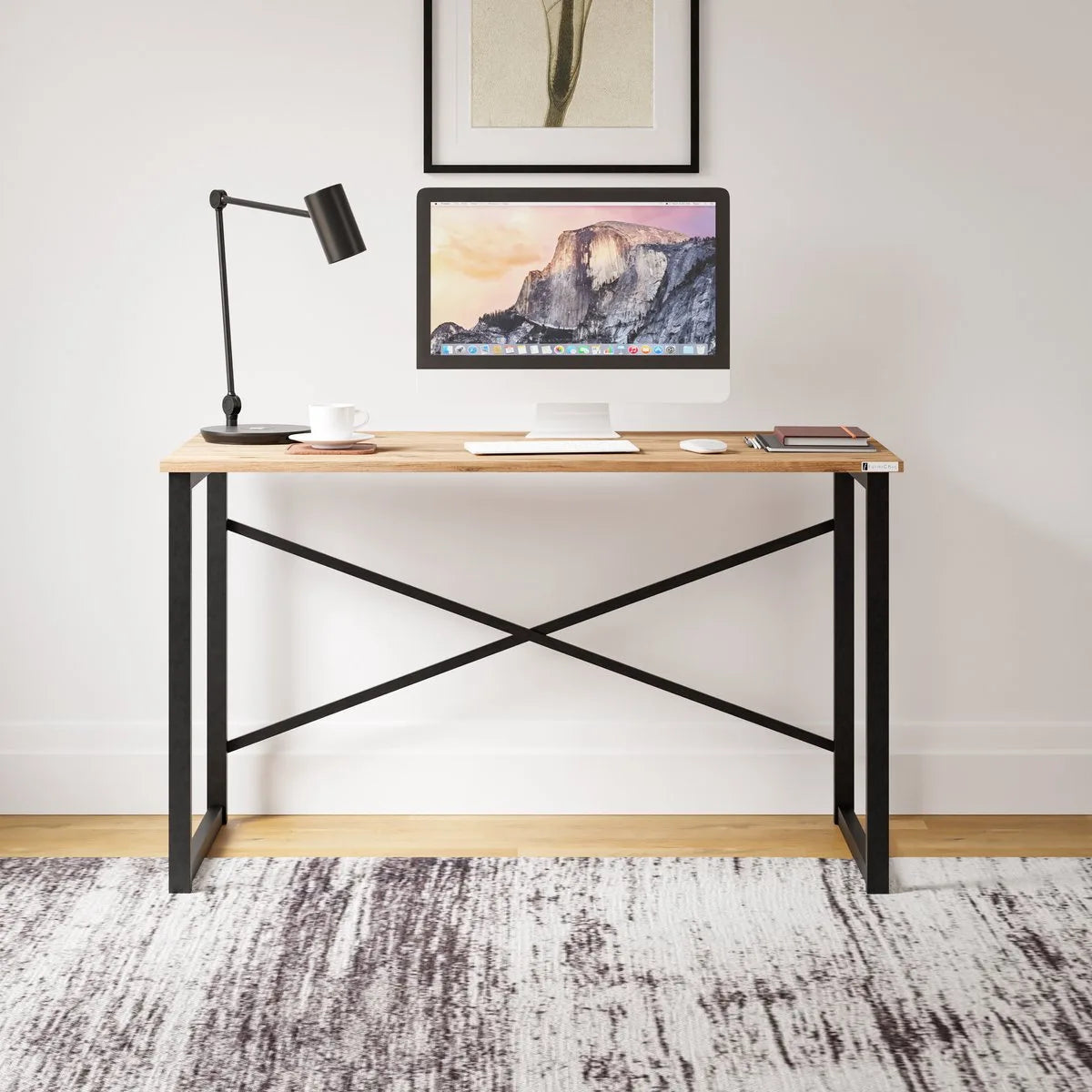 FurniChic, computertafel, bureau computertafel, laptop en PC tafel, studie bureau, industrieel ontwerp, voor thuiskantoor, eenvoudige montage, PINE((Atlantische Grenen)- maat 120x60x73 cm((lxbxh)