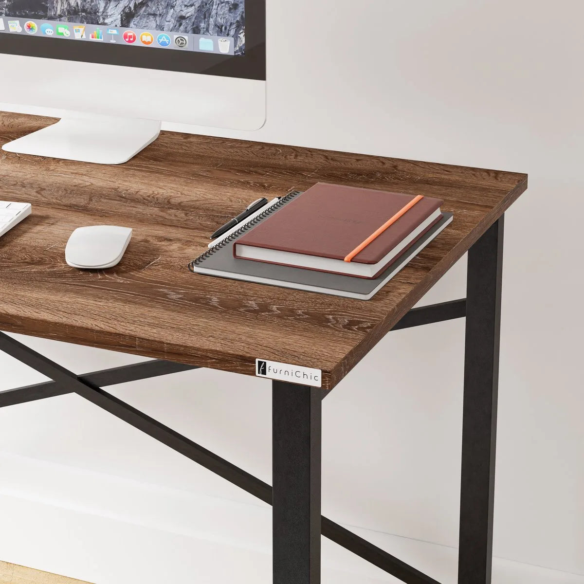 FurniChic, computertafel, bureau computertafel, laptop en PC tafel, studie bureau, industrieel ontwerp, voor thuiskantoor, eenvoudige montage, OAK(sacramento EIK)- 120x60x73 cm(lxbxh)
