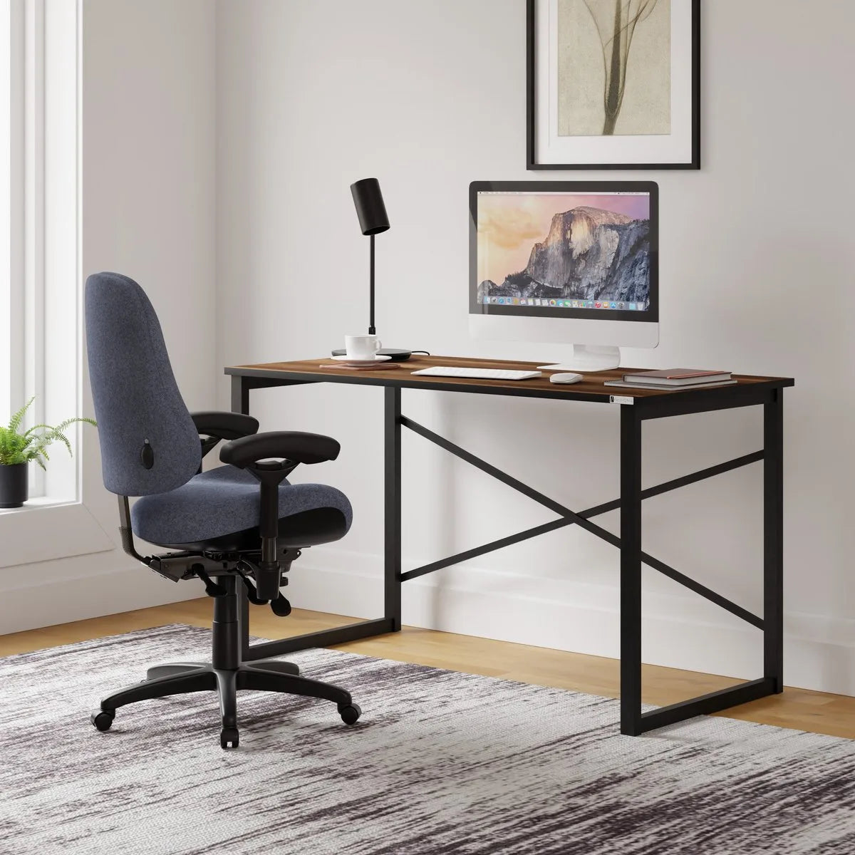 FurniChic, computertafel, bureau computertafel, laptop en PC tafel, studie bureau, industrieel ontwerp, voor thuiskantoor, eenvoudige montage, barok walnoot- maat 120x60x73 cm((lxbxh)