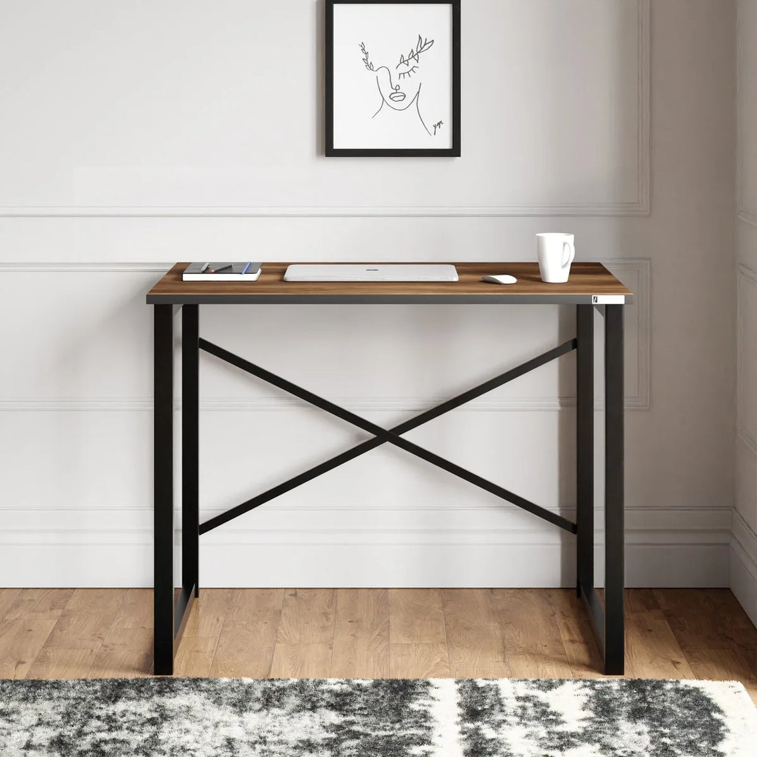 FurniChic, computertafel, bureau computertafel, laptop en PC tafel, studie bureau, industrieel ontwerp, voor thuiskantoor, eenvoudige montage, barok walnoot -90x60x73 cm(lxbxh)