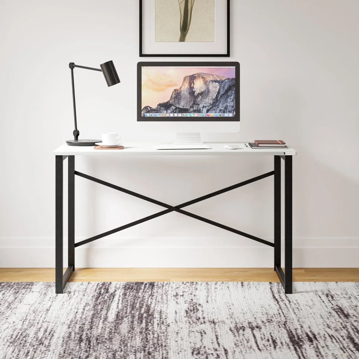 FurniChic, computertafel, bureau computertafel, laptop en PC tafel, studie bureau, industrieel ontwerp, voor thuiskantoor, eenvoudige montage, wit- 120x60x73 cm((lxbxh)