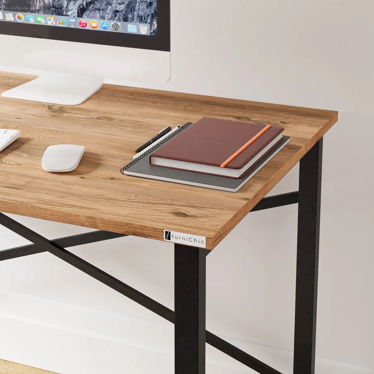FurniChic, computertafel, bureau computertafel, laptop en PC tafel, studie bureau, industrieel ontwerp, voor thuiskantoor, eenvoudige montage, PINE((Atlantische Grenen)- maat 120x60x73 cm((lxbxh)