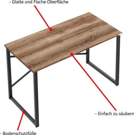 FurniChic, computertafel, bureau computertafel, laptop en PC tafel, studie bureau, industrieel ontwerp, voor thuiskantoor, eenvoudige montage, OAK(sacramento EIK)- 120x60x73 cm(lxbxh)