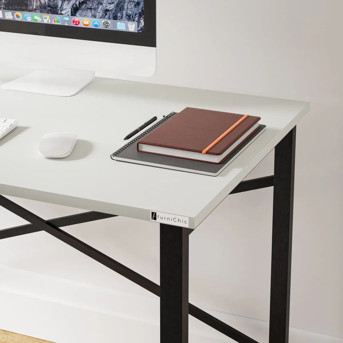FurniChic, computertafel, bureau computertafel, laptop en PC tafel, studie bureau, industrieel ontwerp, voor thuiskantoor, eenvoudige montage, wit- 120x60x73 cm((lxbxh)