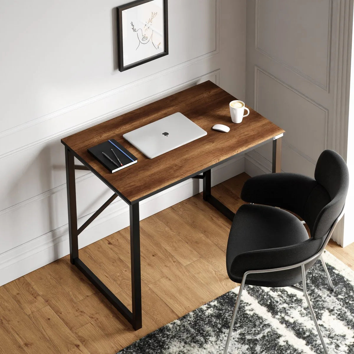 FurniChic, computertafel, bureau computertafel, laptop en PC tafel, studie bureau, industrieel ontwerp, voor thuiskantoor, eenvoudige montage, barok walnoot -90x60x73 cm(lxbxh)