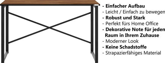 FurniChic, computertafel, bureau computertafel, laptop en PC tafel, studie bureau, industrieel ontwerp, voor thuiskantoor, eenvoudige montage, barok walnoot- maat 120x60x73 cm((lxbxh)