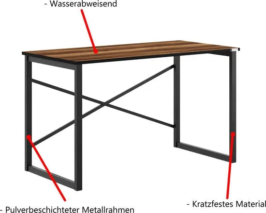 FurniChic, computertafel, bureau computertafel, laptop en PC tafel, studie bureau, industrieel ontwerp, voor thuiskantoor, eenvoudige montage, barok walnoot- maat 120x60x73 cm((lxbxh)