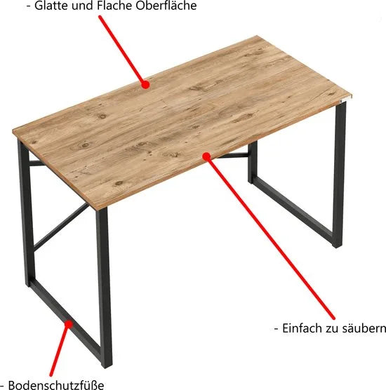 FurniChic, computertafel, bureau computertafel, laptop en PC tafel, studie bureau, industrieel ontwerp, voor thuiskantoor, eenvoudige montage, PINE((Atlantische Grenen)- maat 120x60x73 cm((lxbxh)