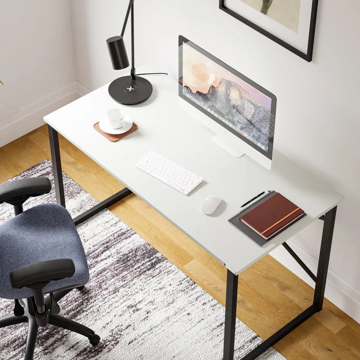FurniChic, computertafel, bureau computertafel, laptop en PC tafel, studie bureau, industrieel ontwerp, voor thuiskantoor, eenvoudige montage, wit- 120x60x73 cm((lxbxh)